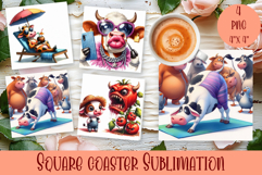 Funny cow Coaster Sublimation |cute summer animals Product Image 1