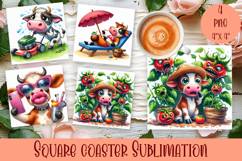 Funny cow Coaster Sublimation |cute summer animals Product Image 1