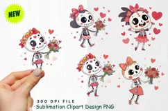 Funny Cute Valentine's day skeletons Clipart PNG Product Image 1
