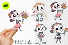Funny Cute Valentine's day skeletons Clipart PNG Product Image 1