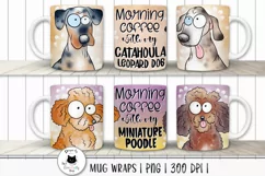 poodle and catahoula dog wrap shown on mugs