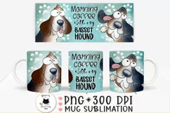 basset hound mug wrap design shown on mug mockup