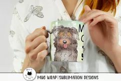 woman holding a mug with yorkipoo dog illustration