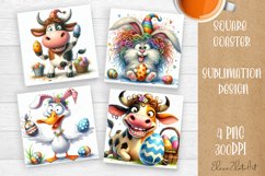 Easter crazy animal with egg Square Coaster Sublimation Product Image 1