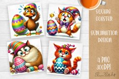 Easter crazy animal with egg Square Coaster Sublimation Product Image 1