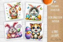 Easter crazy animal with egg Square Coaster Sublimation Product Image 1