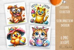 Easter crazy animal with egg Square Coaster Sublimation Product Image 1