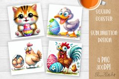 Easter crazy animal with egg Square Coaster Sublimation Product Image 1