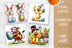 Easter crazy animal with egg Square Coaster Sublimation Product Image 1