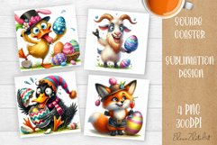 Easter crazy animal with egg Square Coaster Sublimation Product Image 1