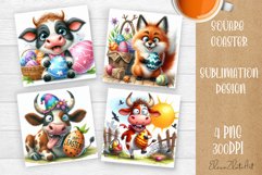 Easter crazy animal with egg Square Coaster Sublimation Product Image 1