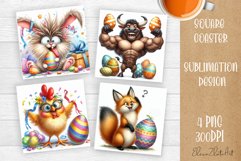 Easter crazy animal with egg Square Coaster Sublimation Product Image 1