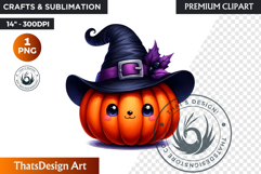 Funny Enchanted Pumpkin PNG Cute Kawaii Halloween clipart Product Image 1
