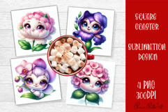 Funny Face Flowers Square Coaster | Summer Sublimation PNG Product Image 1