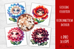 Funny Face Flowers Square Coaster | Summer Sublimation PNG Product Image 1