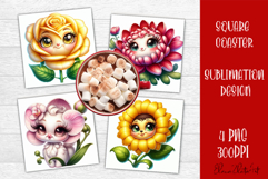 Funny Face Flowers Square Coaster | Summer Sublimation PNG Product Image 1