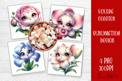 Funny Face Flowers Square Coaster | Summer Sublimation PNG Product Image 1