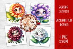 Funny Face Flowers Square Coaster | Summer Sublimation PNG Product Image 1