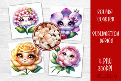 Funny Face Flowers Square Coaster | Summer Sublimation PNG Product Image 1