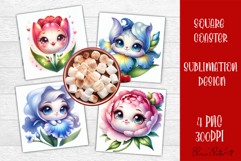 Funny Face Flowers Square Coaster | Summer Sublimation PNG Product Image 1