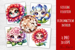 Funny Face Flowers Square Coaster | Summer Sublimation PNG Product Image 1