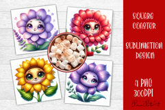 Funny Face Flowers Square Coaster | Summer Sublimation PNG Product Image 1