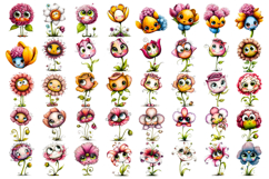 Kawaii Funny Flowers with Big Eyes watercolor Flower Clipart Product Image 2