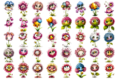 Kawaii Funny Flowers with Big Eyes watercolor Flower Clipart Product Image 3