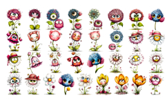 Kawaii Funny Flowers with Big Eyes watercolor Flower Clipart Product Image 4