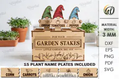 Funny Gnomes Plant Markers with Box Laser Cut. Garden SVG Product Image 1
