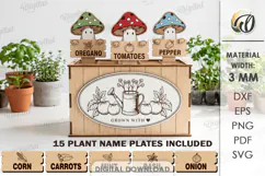 Funny Mushrooms Plant Markers with Box Laser Cut. Garden SVG Product Image 1