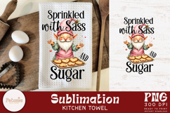 Funny Christmas kitchen towel sublimation PNG featuring a gnome design for festive home decor and holiday crafting projects.