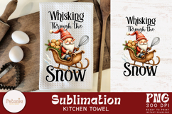 Funny Christmas kitchen towel sublimation PNG featuring a gnome design for festive home decor and holiday crafting projects.
