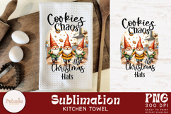Funny Christmas kitchen towel sublimation PNG featuring a gnome design for festive home decor and holiday crafting projects.