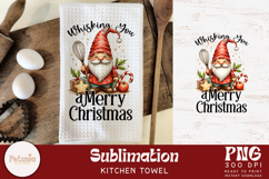 Funny Gnome Christmas clipart being used as a Christmas kitchen towel print