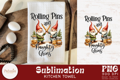 Funny Christmas kitchen towel sublimation PNG featuring a gnome design for festive home decor and holiday crafting projects.