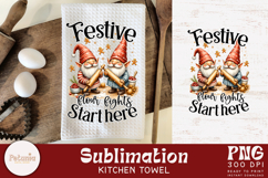 Funny Christmas kitchen towel sublimation PNG featuring a gnome design for festive home decor and holiday crafting projects.