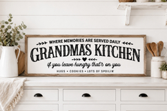 Large farmhouse kitchen SVG with curved “Grandmas Kitchen” wording and family inspired quote styled for wood signs, pillows, and wall decor.