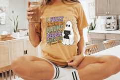 Halloween ghost design with vintage distressed lettering and a ghost character carrying a black notebook titled "The List."