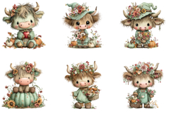Funny Halloween Highland Cow Clipart Product Image 4