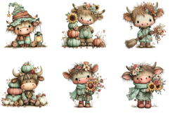 Funny Halloween Highland Cow Clipart Product Image 5