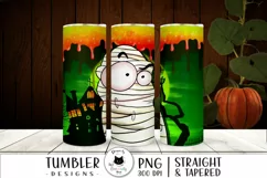 funny mummy wrap design shown on tumblers