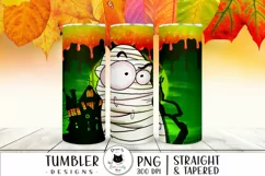 halloween mummy sublimation design shown on tumblers