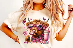 Valentines Day Highland Cow PNG, Valentine's Day Sublimation Product Image 1