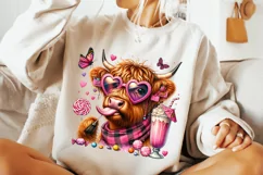 Valentines Day Highland Cow PNG, Valentine's Day Sublimation Product Image 2