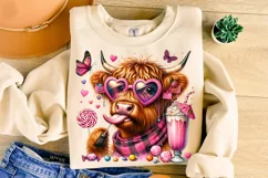 Valentines Day Highland Cow PNG, Valentine's Day Sublimation Product Image 3