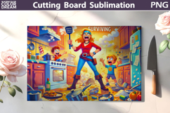 Kitchen Chaos Mom Scene | Funny Cutting Board Product Image 1