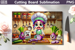 Crying Onion Kitchen Scene | Funny Cutting Board Product Image 1