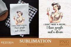 funny kitchen sublimation png design being used as a sublimation kitchen towel print