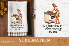 funny kitchen sublimation png design being used as a sublimation kitchen towel print